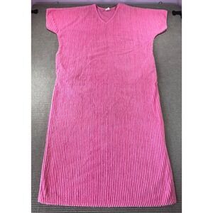 Vintage Marsey Mfg Pink Ribbed Kaftan Dress V-Neck Loungewear USA Womens Medium